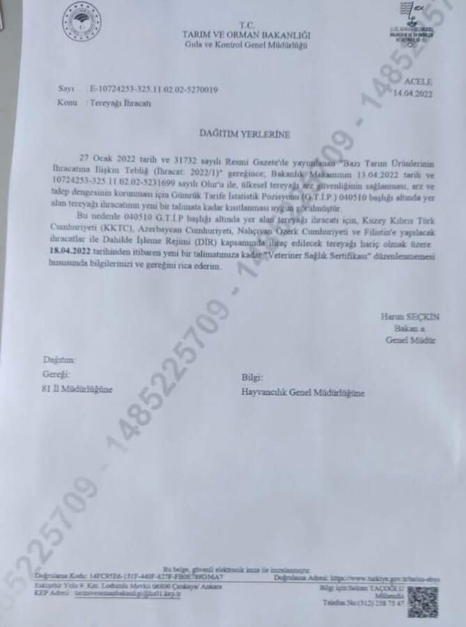 Tereyağı ihracatı yasaklandı! İşte 15 Nisan 2022 tereyağı fiyat listesi...