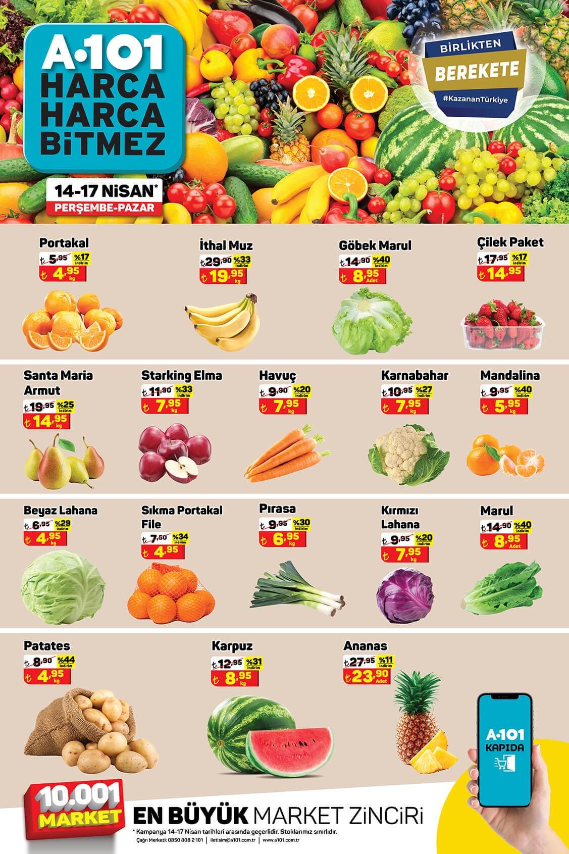 A101 sebze meyve ürünlerine büyük indirim yaptı! İşte 16 Nisan 2022 fiyat listesi..