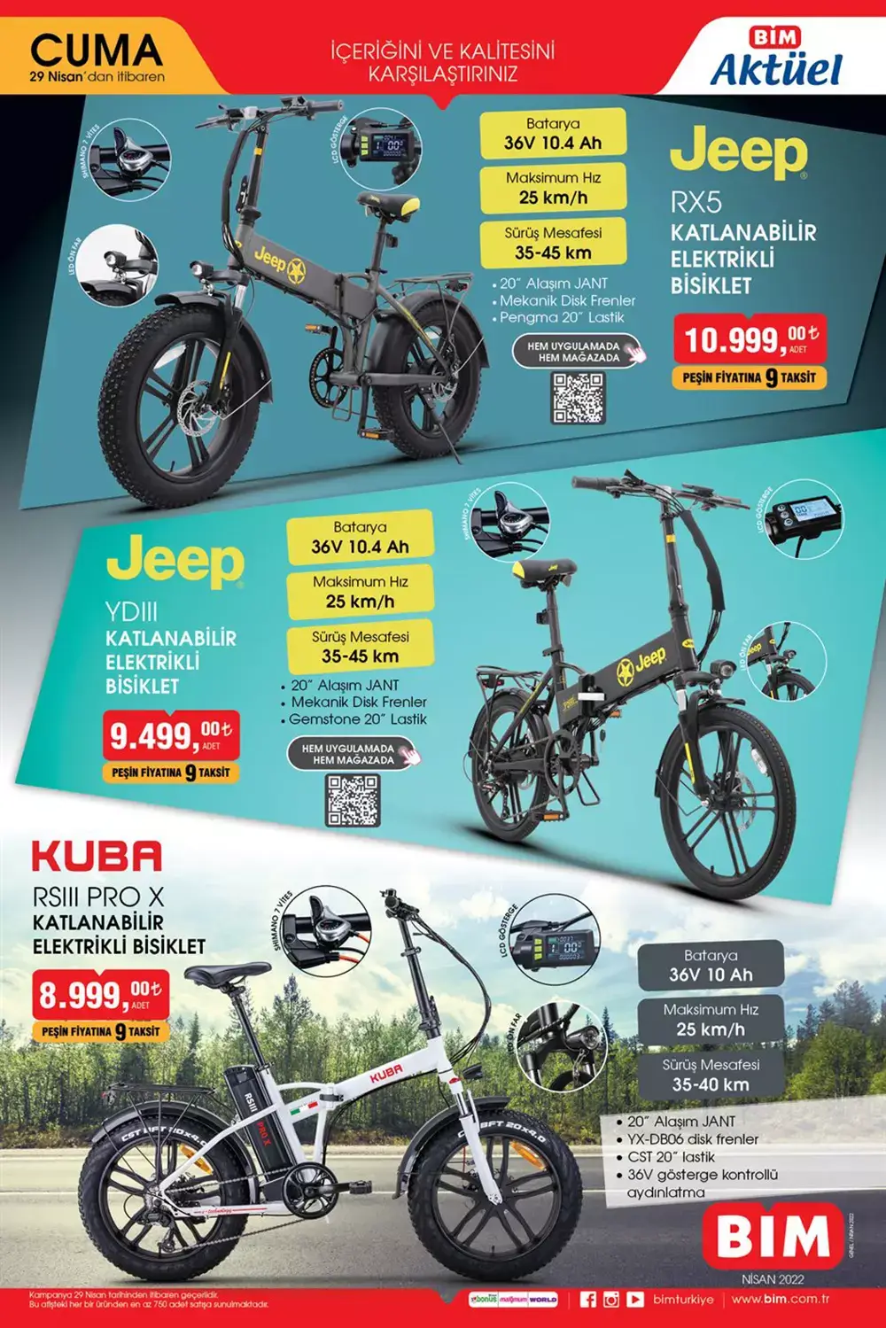 BİM de katlanabilir elektrikli bisiklet satışta! Jeep RX5, Jeep YDIII, KUBA RS PRO X... İşte 29 Nisan 2022 fiyat listesi