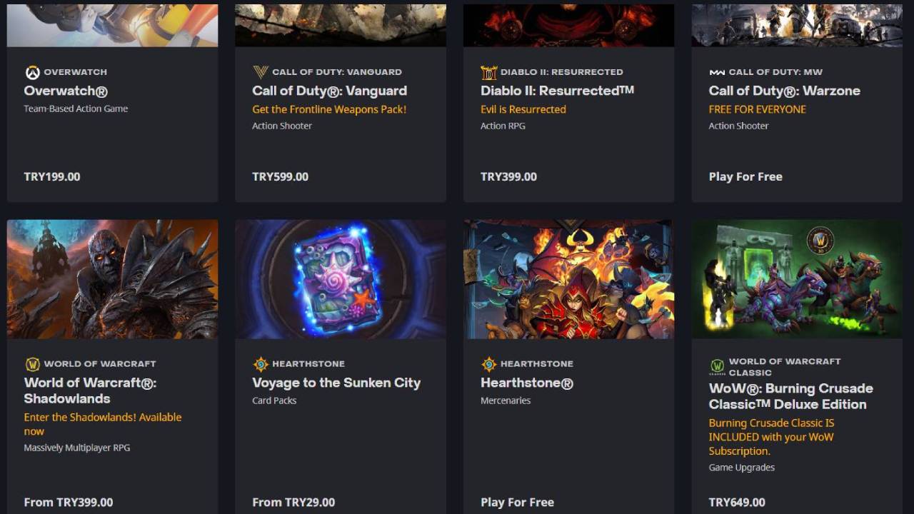 Blizzard Türk lirası ile ödeme almaya başladı! Oyun fiyatlarında indirim yapıldı