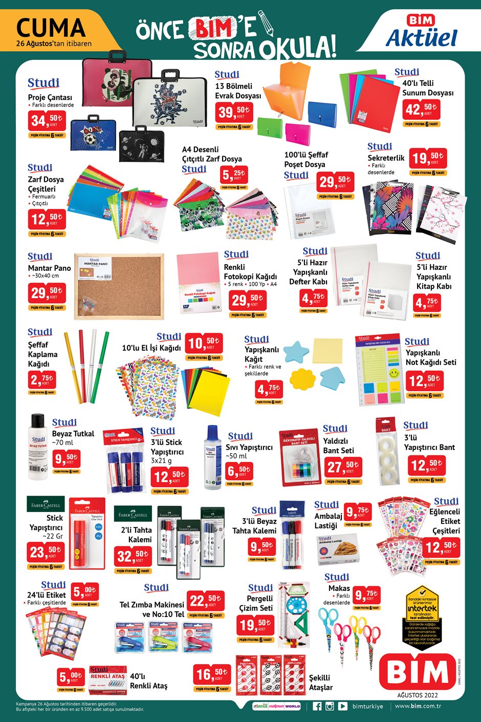 BİM in 26 Ağustos 2022 kataloğu yayımlandı! Ucuz okul alışveriş fırsatı! İşte 26 Ağustos 2022 kırtasiye fiyat listesi...