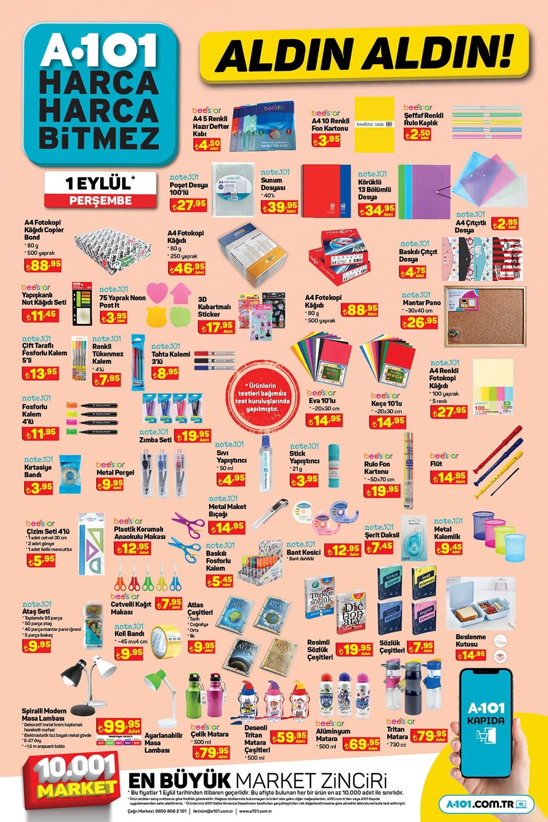 Kırtasiye ürünleri 1 Eylül kataloğunda! İşte 1 Eylül A101 aktüel ürün kataloğu!