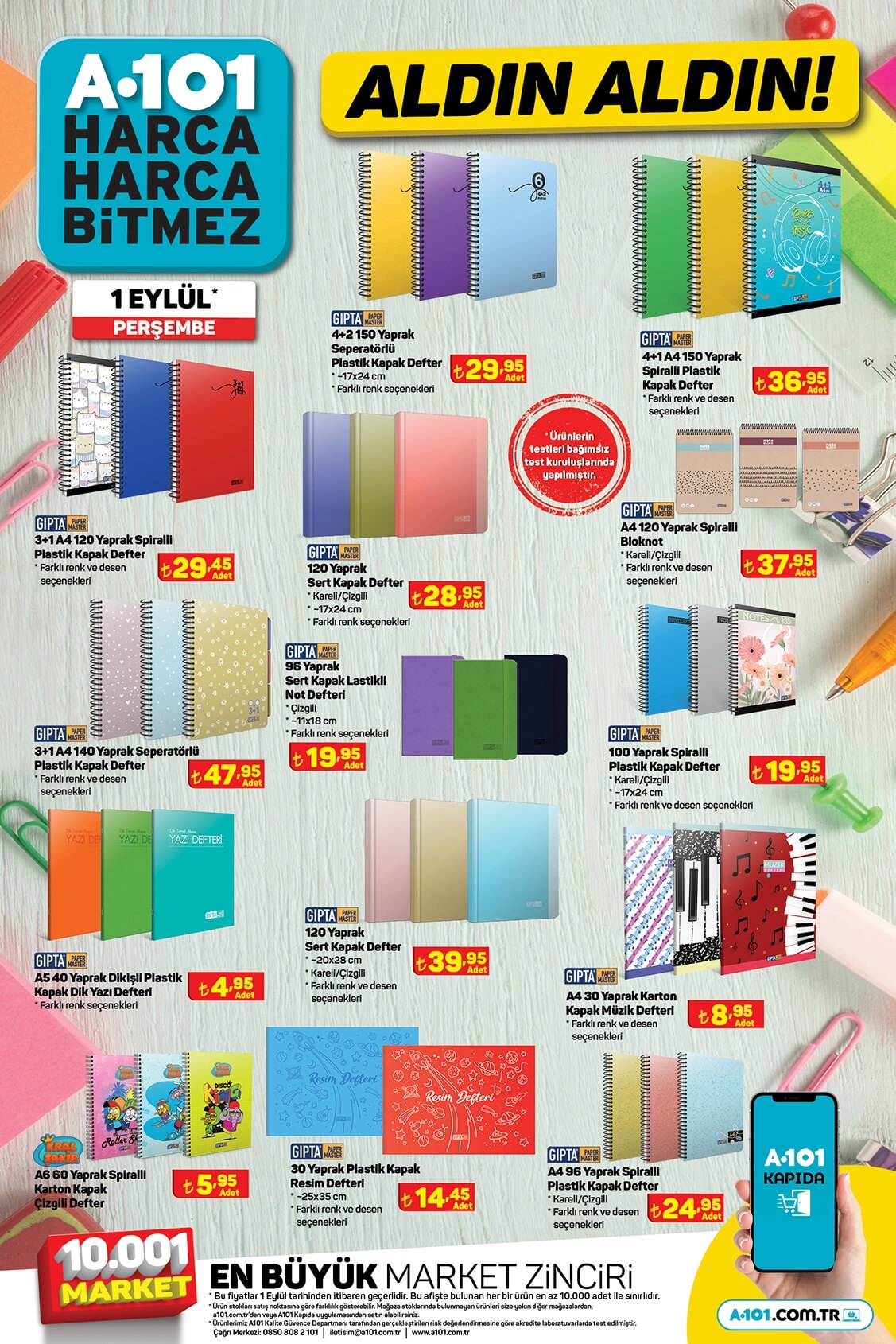 Kırtasiye ürünleri 1 Eylül kataloğunda! İşte 1 Eylül A101 aktüel ürün kataloğu!