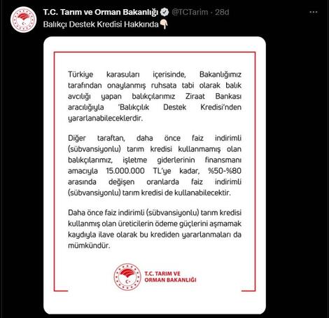 Balık sezonunun açılmasıyla birlikte, balıkçılara indirimli tarım kredisi!