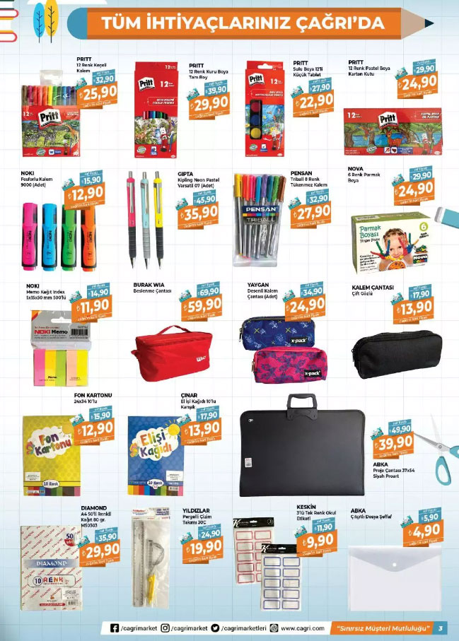 Okulların açılmasına son 5 gün kaldı! Çağrı Market kırtasiye ürünlerinde fiyatlar nasıl? 6 Eylül 2022 fiyat listesi..