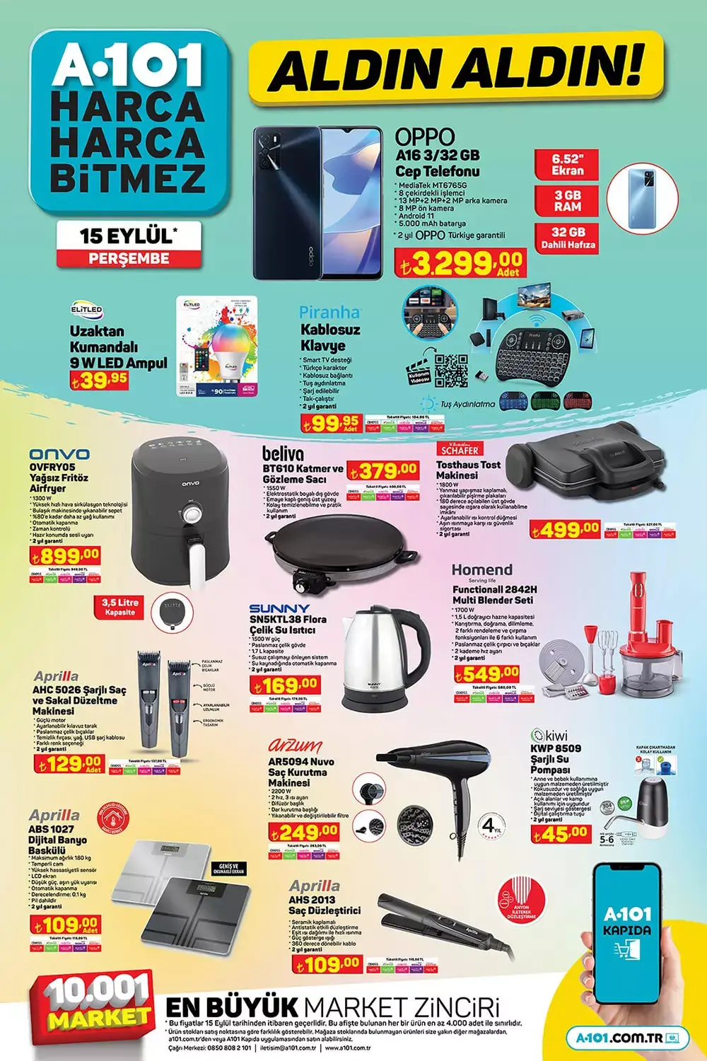 A101 15 Eylül kataloğu yayımlandı! Bu hafta A101 de neler indirimde? İşte 15 Eylül 2022 fiyat listesi...