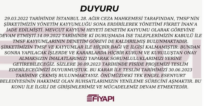 Fikret İnan Fi Yapı’yı geri aldı! İşte detaylar!