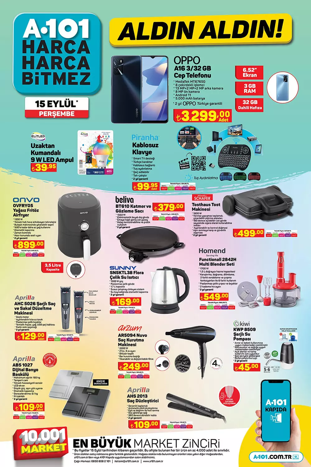 A101 15 Eylül Perşembe kataloğu 2022! Bu hafta A101 de neler indirimde? İşte 15 Eylül 2022 fiyat listesi...