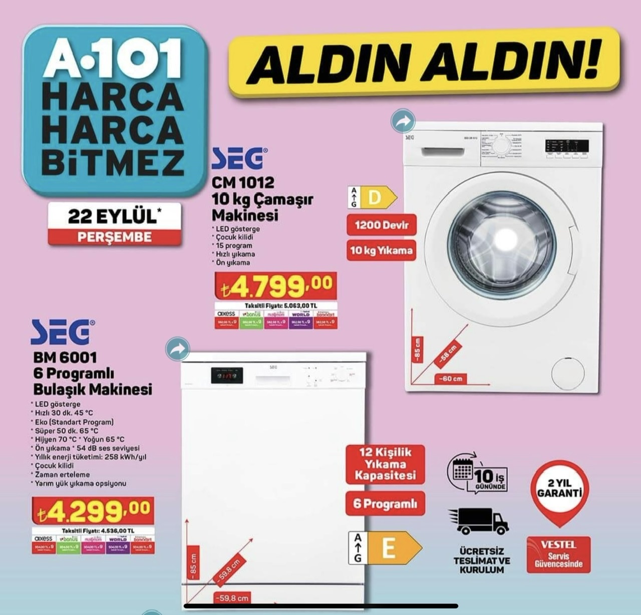 A101’de beyaz eşya ve mobilyada dev kampanya! A101 23 Eylül 2022 fiyat listesi..