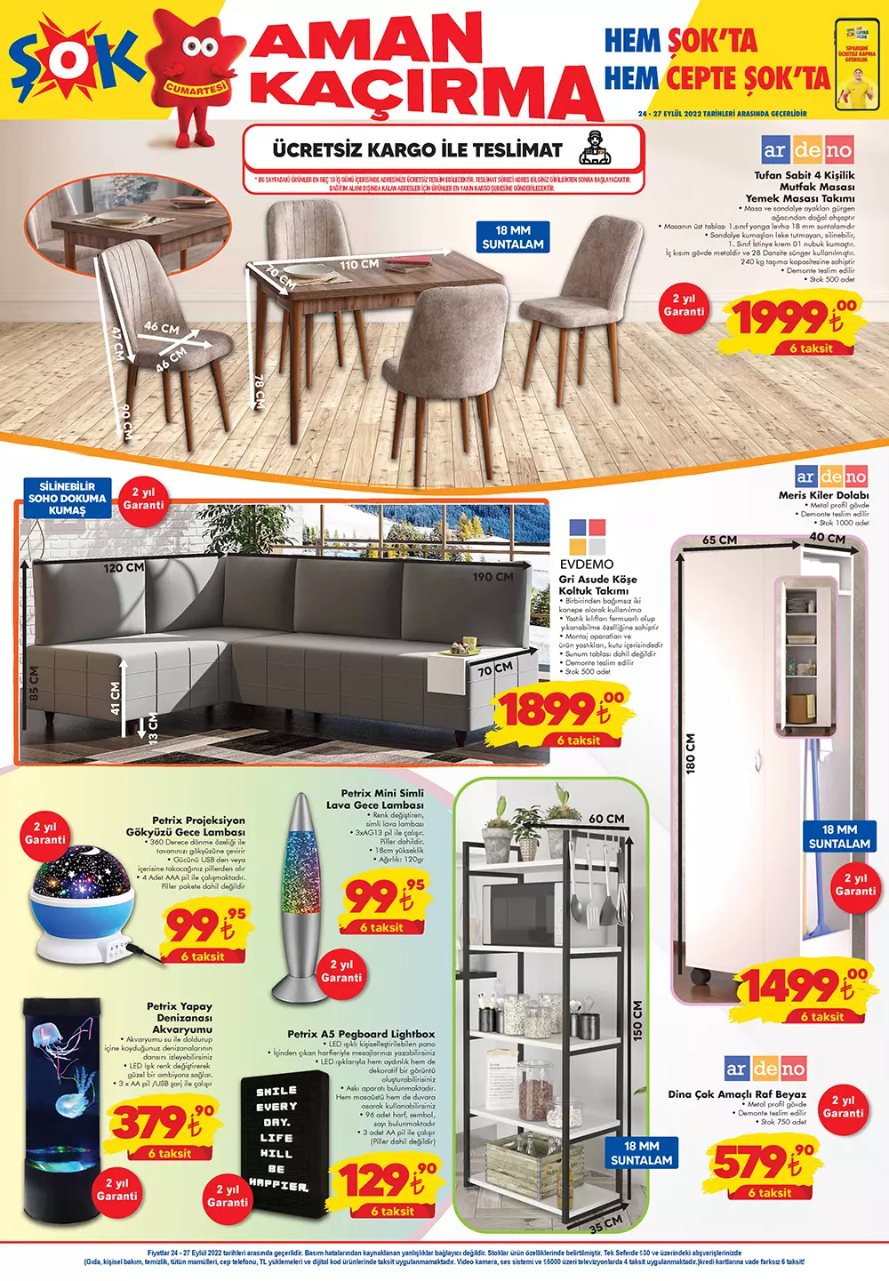 ŞOK Markette yemek masası, köşe koltuk, kiler dolabı satışta! ŞOK Kataloğu 24 Eylül 2022 fiyat listesi
