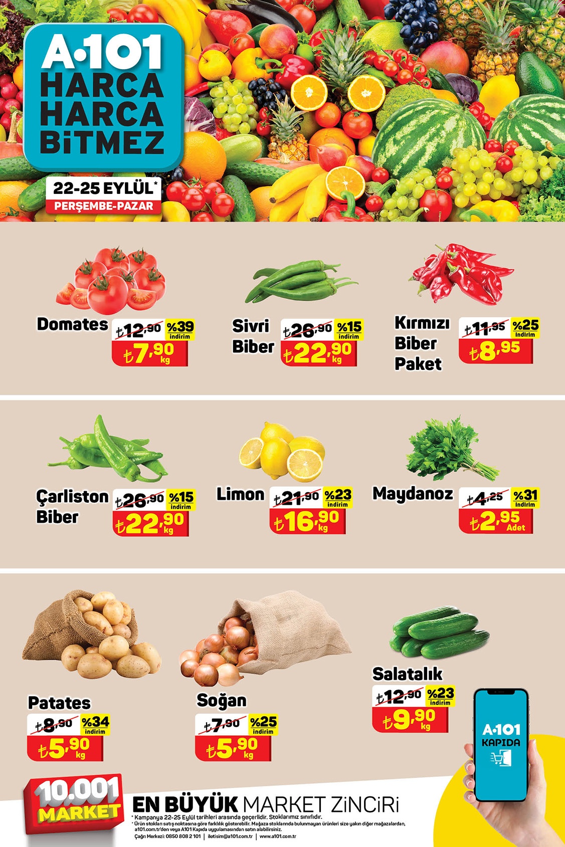 A101 meyve sebzeyi yarı yarıya indirdi! A101 22-25 Eylül 2022 fiyat listesi