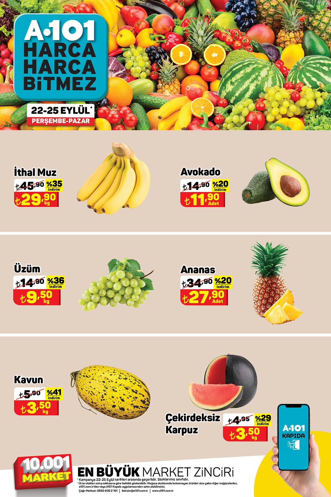 A101 meyve sebzeyi yarı yarıya indirdi! A101 22-25 Eylül 2022 fiyat listesi