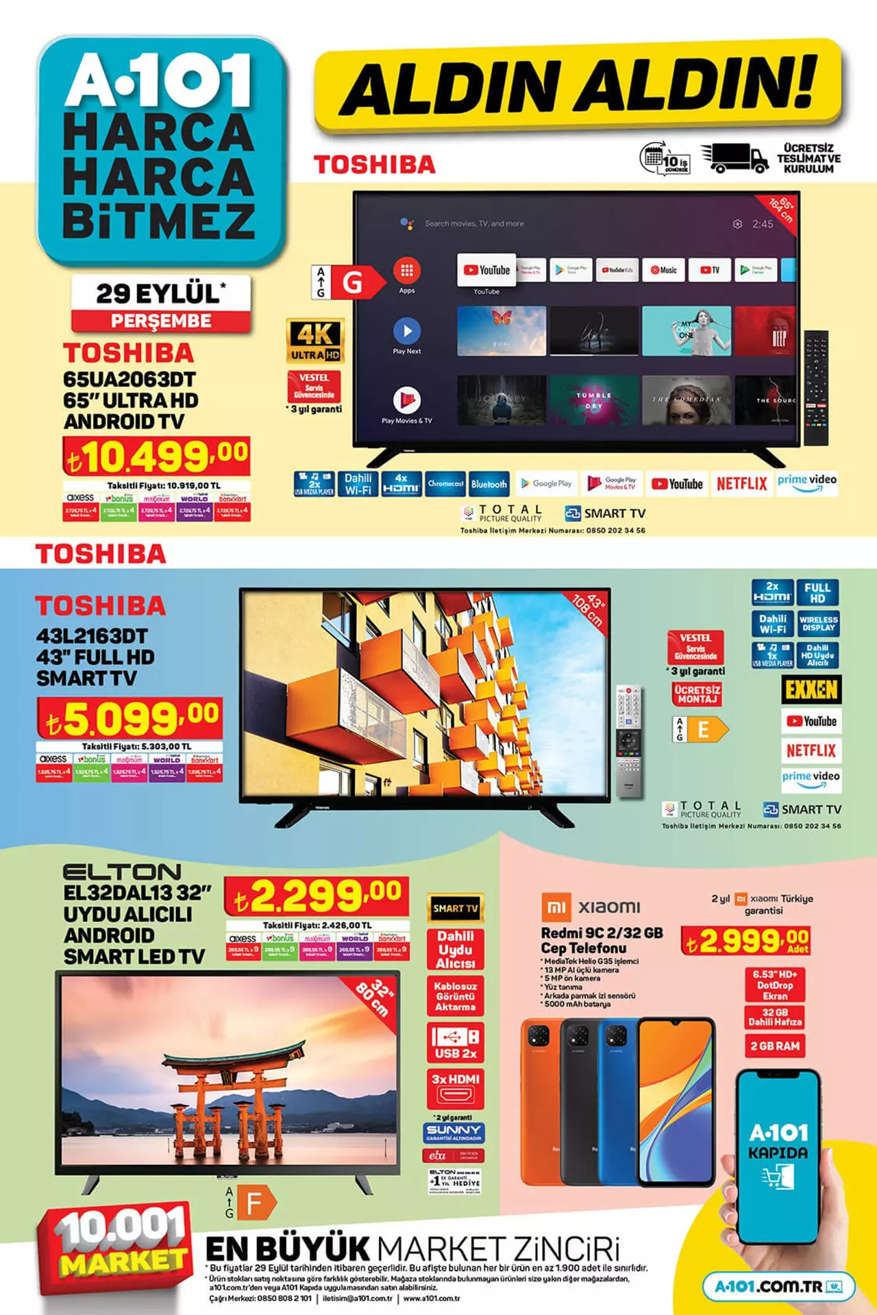 A101 e indirimli telefon, televizyon ve beyaz eşya geliyor! A101 aktüel kataloğu 29 Eylül 2022 fiyat listesi...