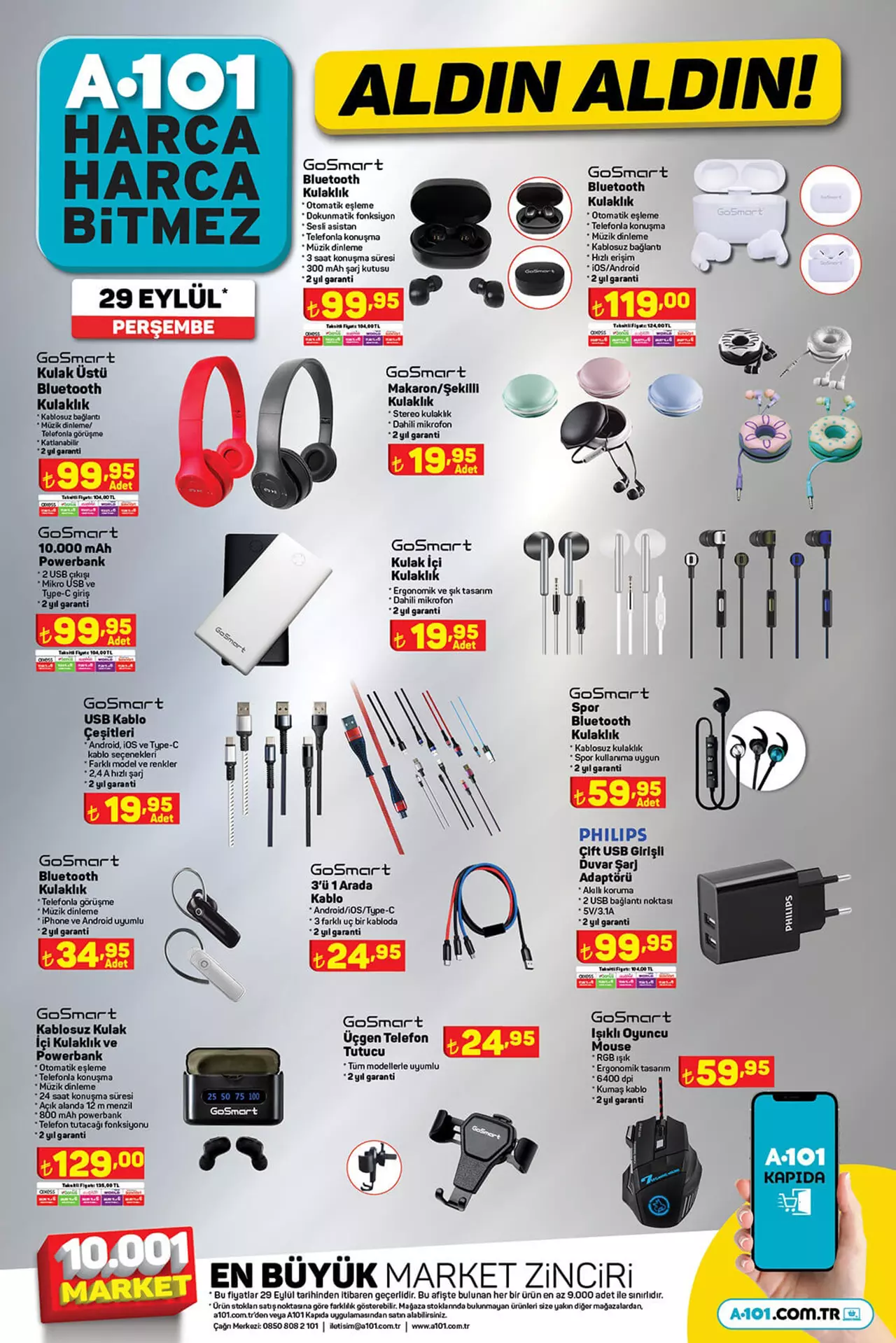 A101 e Gosmart Bluetooth kulaklık, Phılıps şarj adaptörü geliyor! işte 29 Eylül 2022 fiyat listesi...