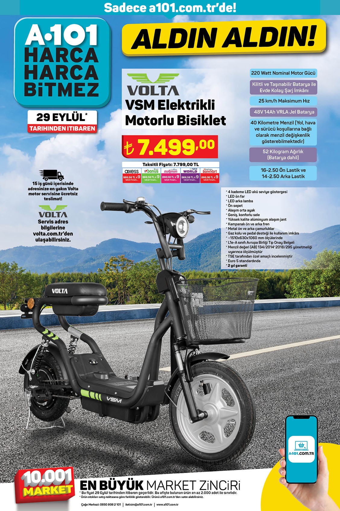 Volta Elektrikli Motorlu Bisiklet 9 Taksitle A101’de! A101 30 Eylül 2022 fiyat listesi