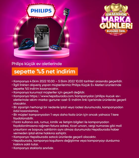 Philips küçük ev aletlerinde tüm indirimlere ek net yüzde 5 indirim! Hepsiburada 5 Ekim 2022 fiyat listesi