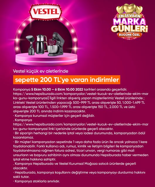 Vestel’den yapacağınız alışverişlerde anında 200 TL hediye! Hepsiburada 6 Ekim 2022 fiyat listesi