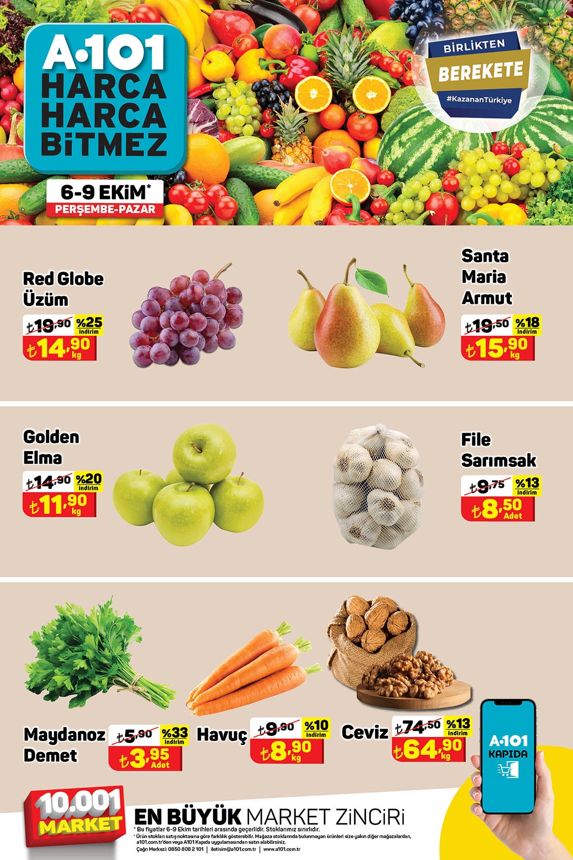 A101 de sebze ve meyvede yüzde 30 a varan dev indirim! Hemen kampanya listesine bakın! 6 Ekim 2022 fiyat listesi