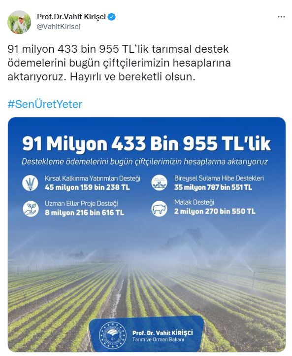 Milyonlarca çiftçi bekliyordu! Tarımsal destek ödemeleri bugün yatırılıyor!