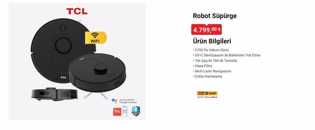 TCL Robot süpürgesi peşin fiyatına 9 taksit imkânıyla Bim’e geliyor! Bim 14 Ekim 2022 fiyat listesi