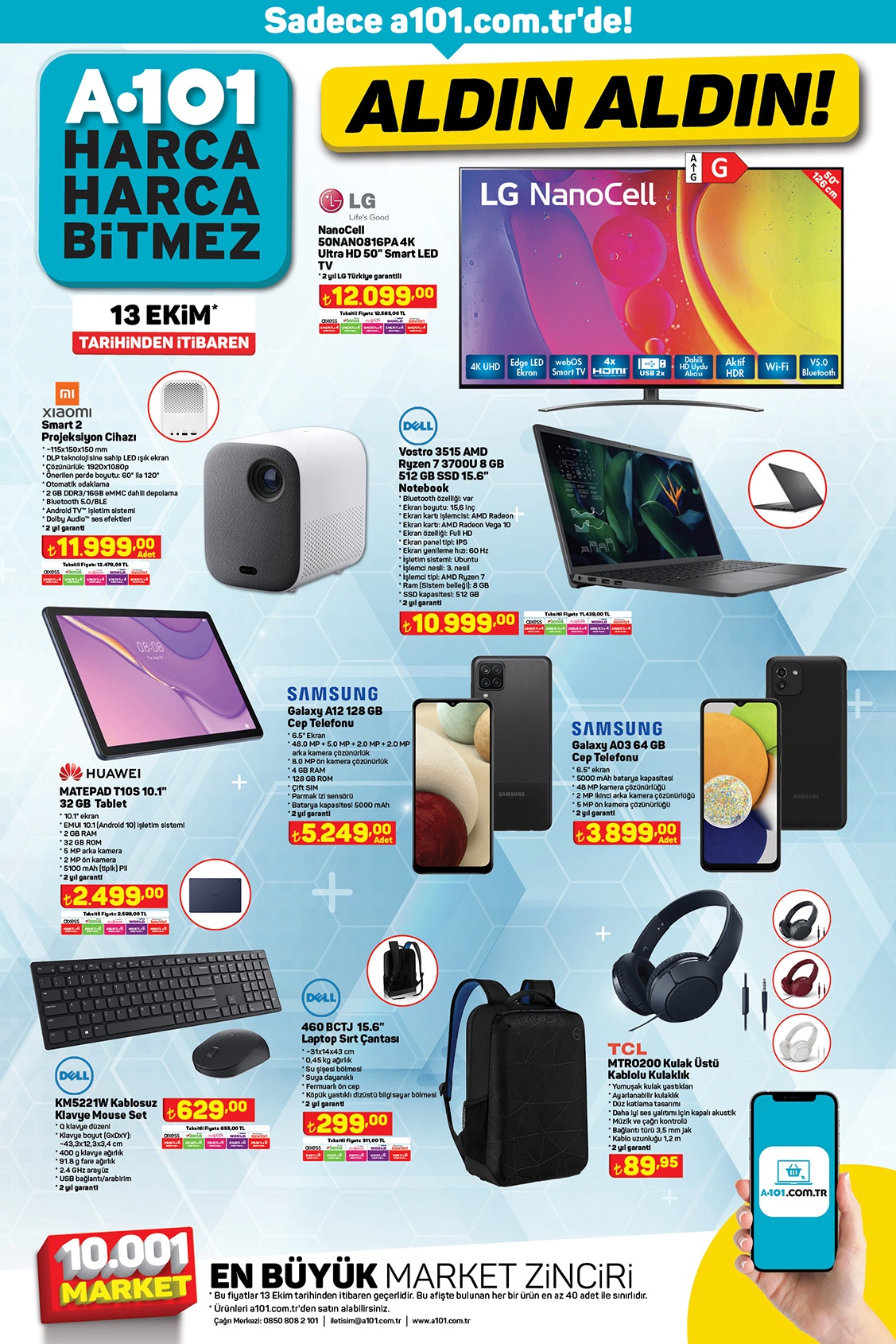 Huawei, Xiaomi, Samsung ve dahası A101’de 6 taksitle! A101 18 Ekim 2022 fiyat listesi