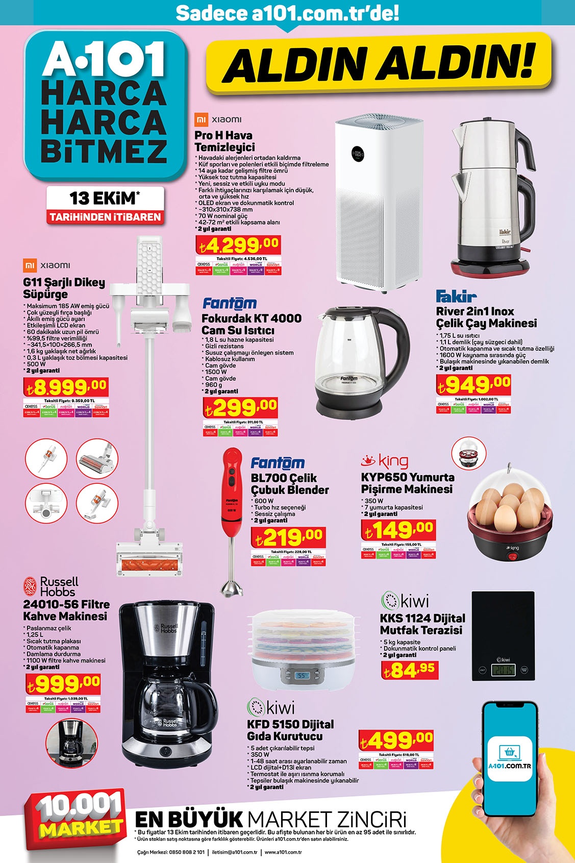 Huawei, Xiaomi, Samsung ve dahası A101’de 6 taksitle! A101 18 Ekim 2022 fiyat listesi