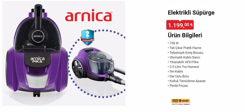 Arnica elektrikli süpürge peşin fiyatına 9 taksitle Bim’e geliyor! Bim 21 Ekim 2022 fiyat listesi
