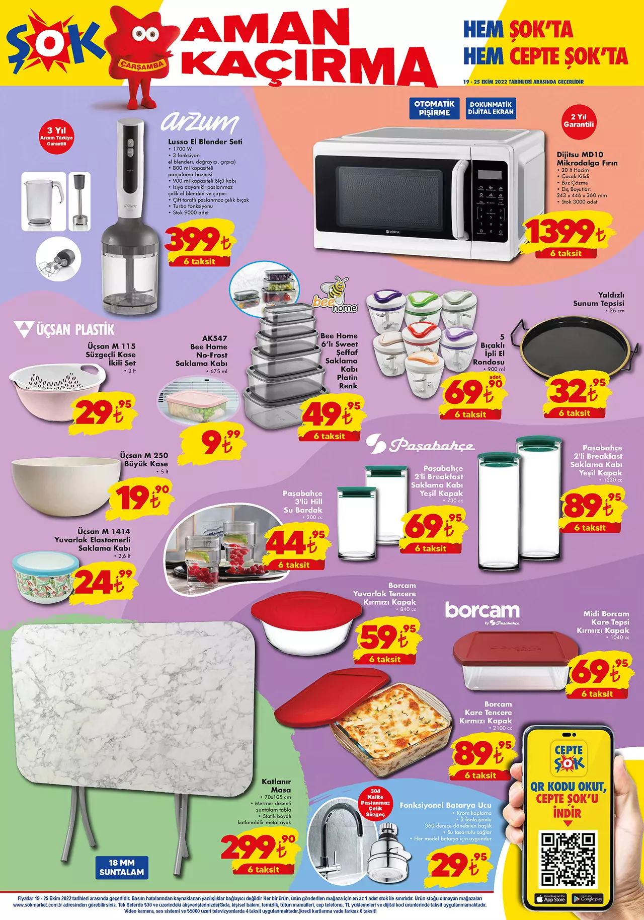 ŞOK Markette yüzde 50 ye varan dev indirim, 6 taksit fırsatı! ŞOK aktüel ürünler kataloğu 19 Ekim 2022 fiyat listesi