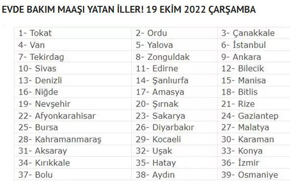 19 Ekim 2022 evde bakım maaşı yattı mı? İşte 19 Ekim 2022 evde bakım maaşı yatan iller!