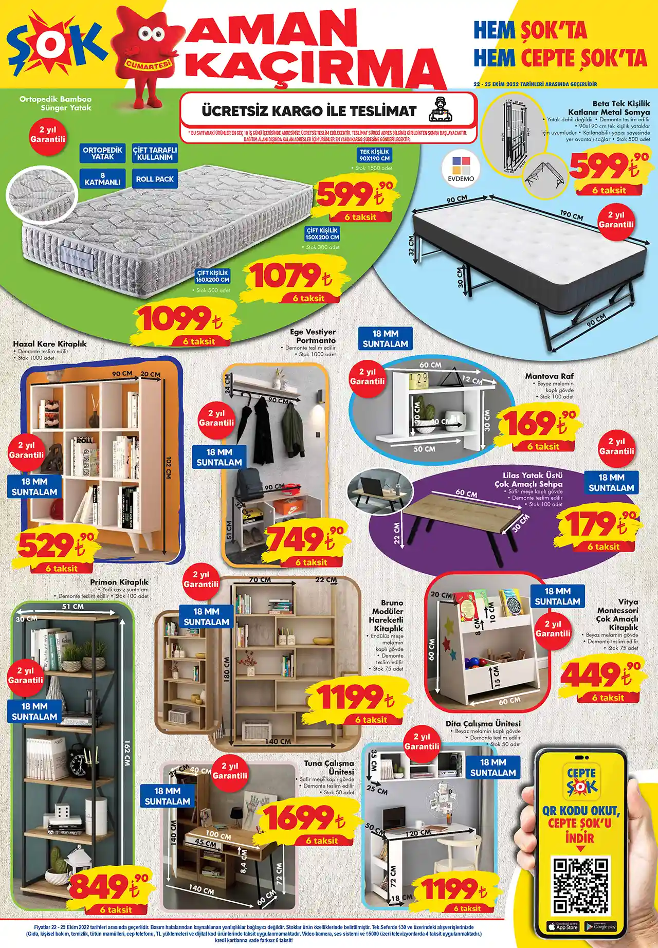 ŞOK Market indirimli aktüel kataloğunda 6 taksit fırsatı! Mobilyalarda şok ucuzluk! 22 Ekim 2022 fiyat listesi