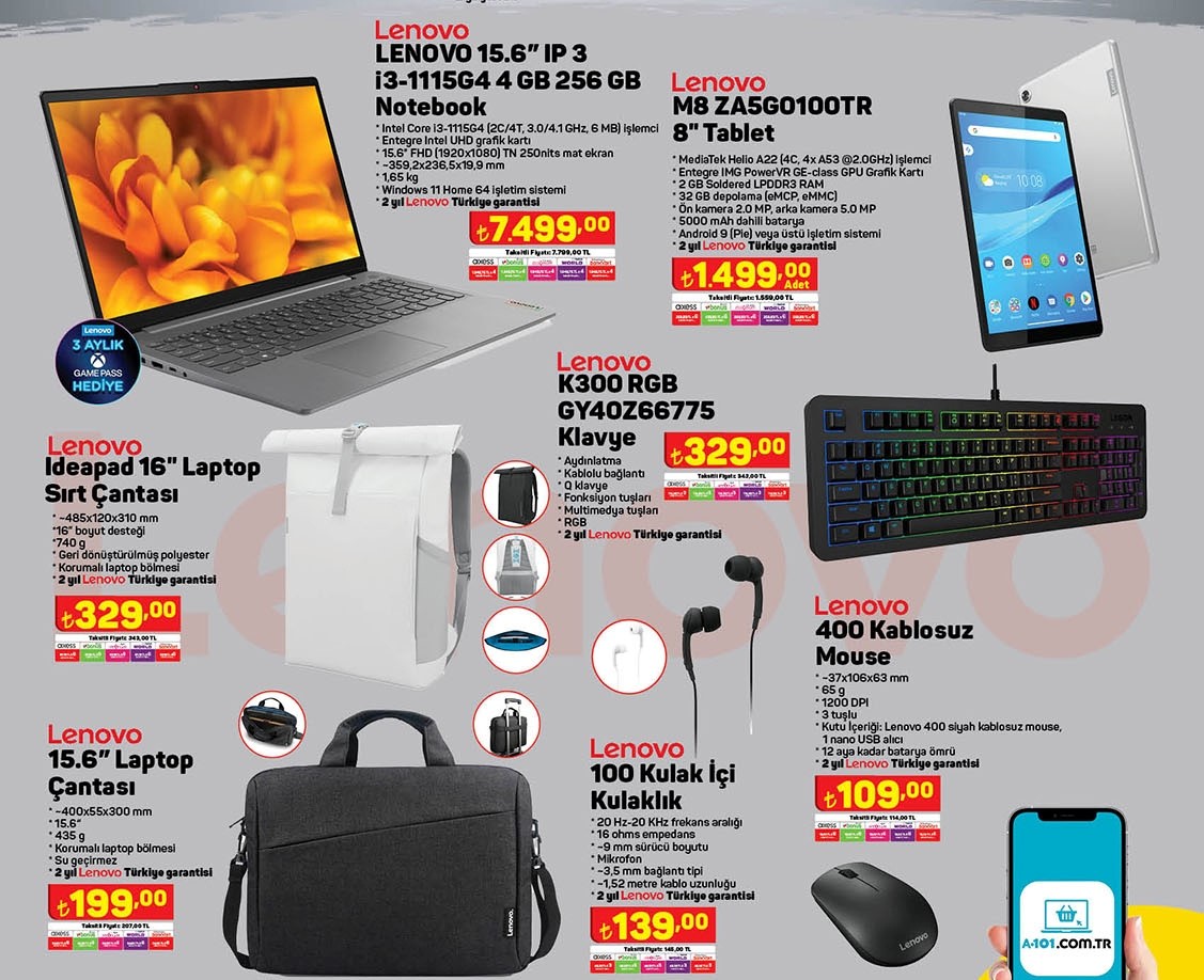 A101’de Lenovo rüzgarı: Tabletten notebooka 4 taksit avantajı! A101 27 Ekim 2022 fiyat listesi