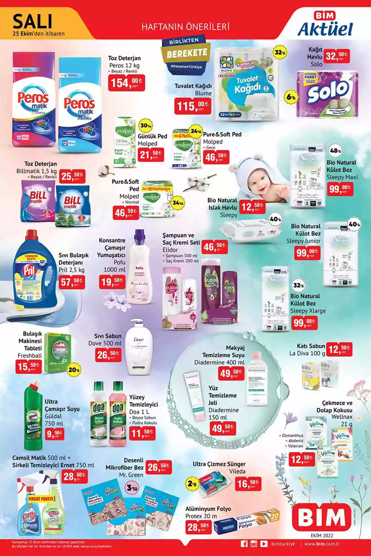 BİM de çamaşır suyu 9 TL, çamaşır yumuşatıcısı 19 TL, toz deterjan 25 TL! BİM kataloğu 25 Ekim 2022 fiyat listesi