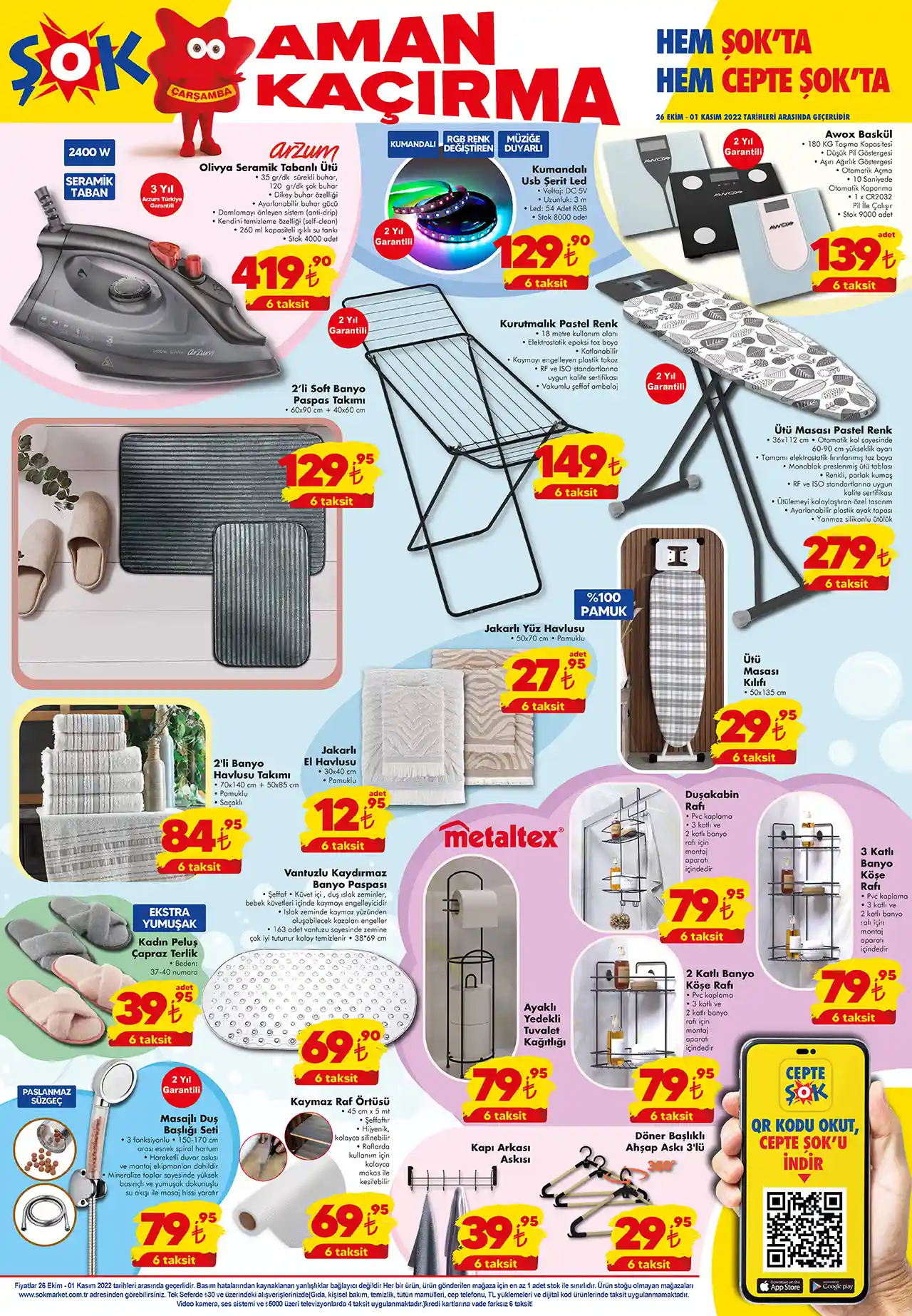 ŞOK Market online katalogda yüzde 40 a varan indirim 6 taksit fırsatı! 26 Ekim 2022 fiyat listesi