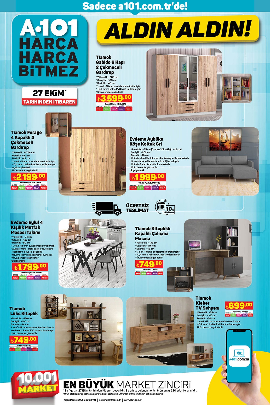 Yatak odasından oturma odasına tüm ev mobilyaları A101’de! A101 30 Ekim 2022 fiyat listesi..