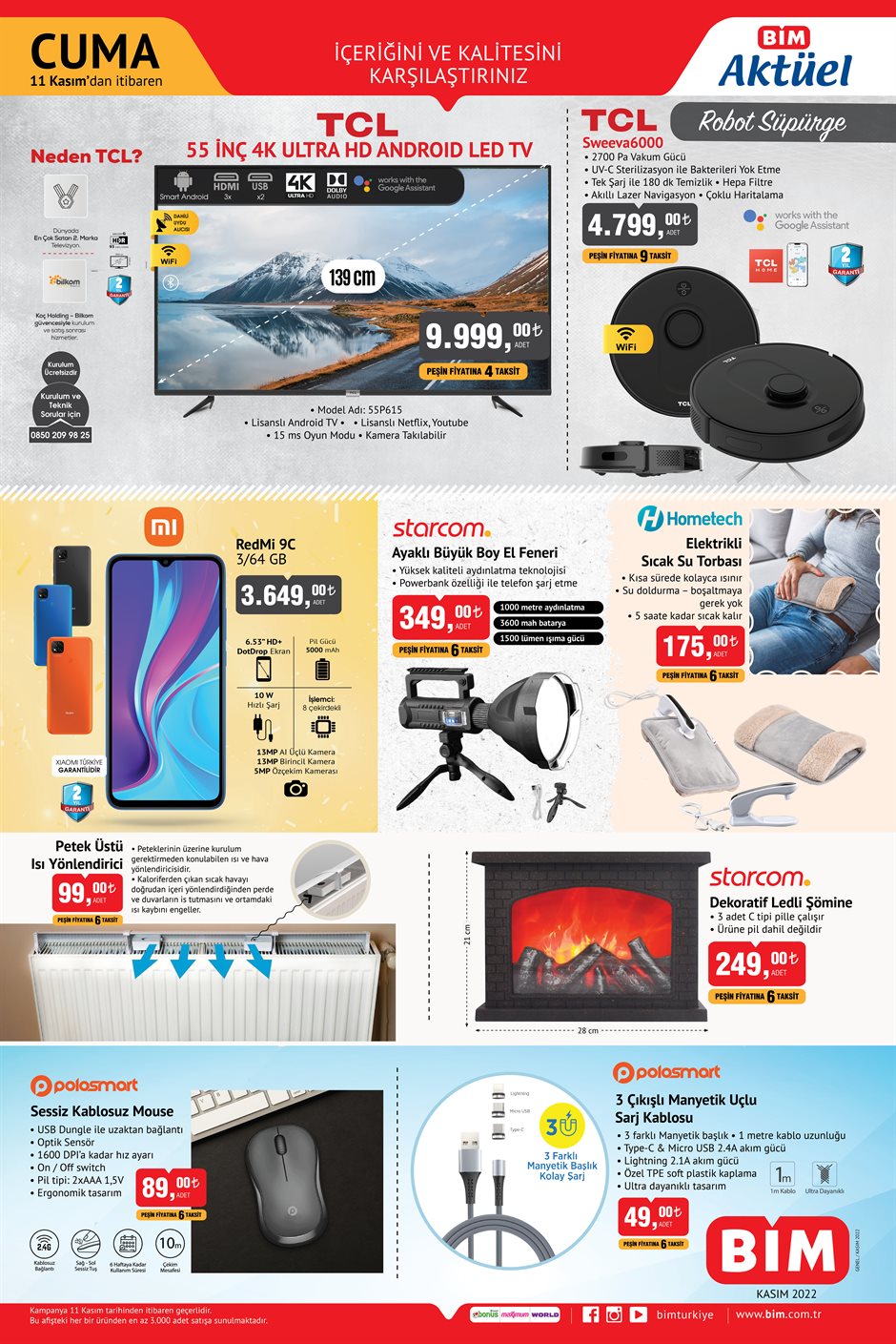 BİM de elektrikli sıcak su torbası 175 TL, Redmi 9 C 3.649 TL, robot süpürge 4.799 TL! 11 Kasım 2022 fiyat listesi