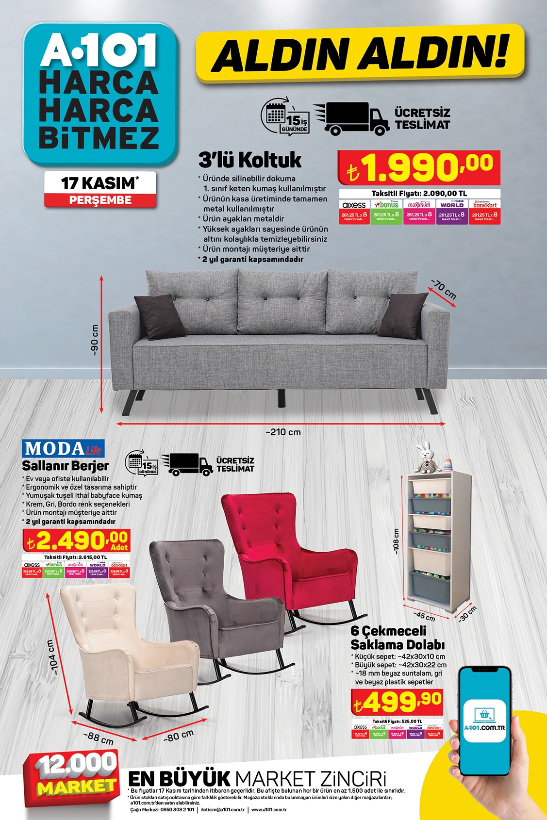 A101 de bu hafta 3 lü koltuk indirimde! İşte 12 Kasım 2022 fiyat listesi...