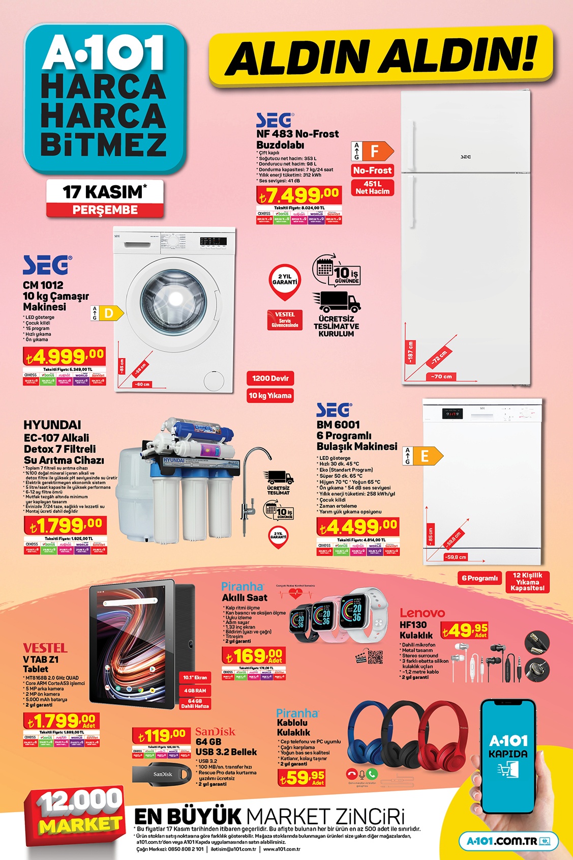 A101 in yeni aktüel kataloğu belli oldu! 5 kg yumuşatıcı 44, Sınger dikiş makinesi 2499 TL! 17 Kasım 2022 fiyat listesi