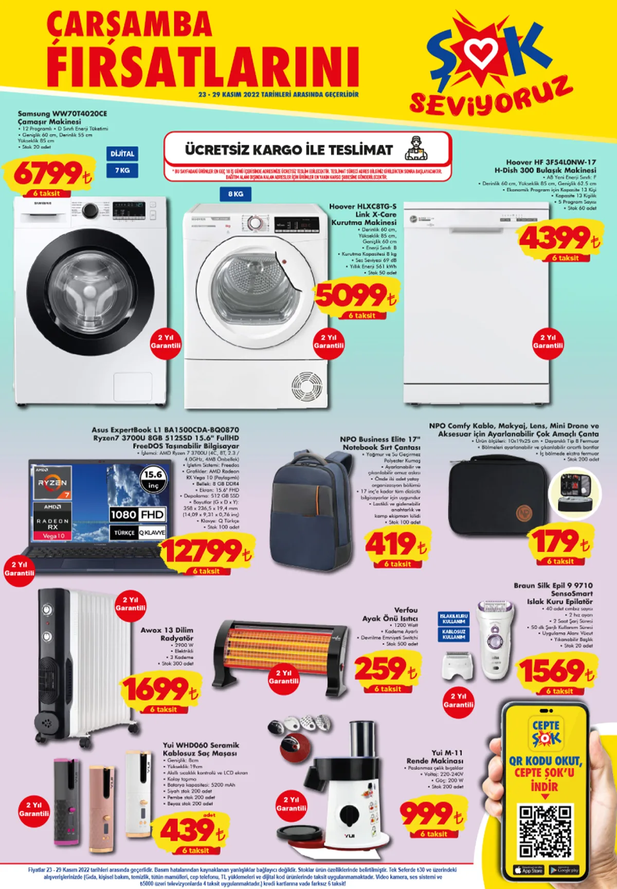 ŞOK Market te çamaşır makinesi 6799 TL, kurutma makinesi 5.099 TL! ŞOK aktüel kataloğu 23 Kasım 2022 fiyat listesi