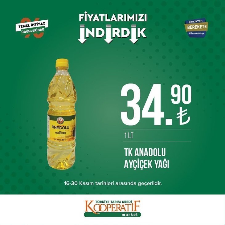 Tarım Kredi’de ayçiçek yağı fiyatı dibe vurdu! İşte 25 Kasım 2022 fiyat listesi…