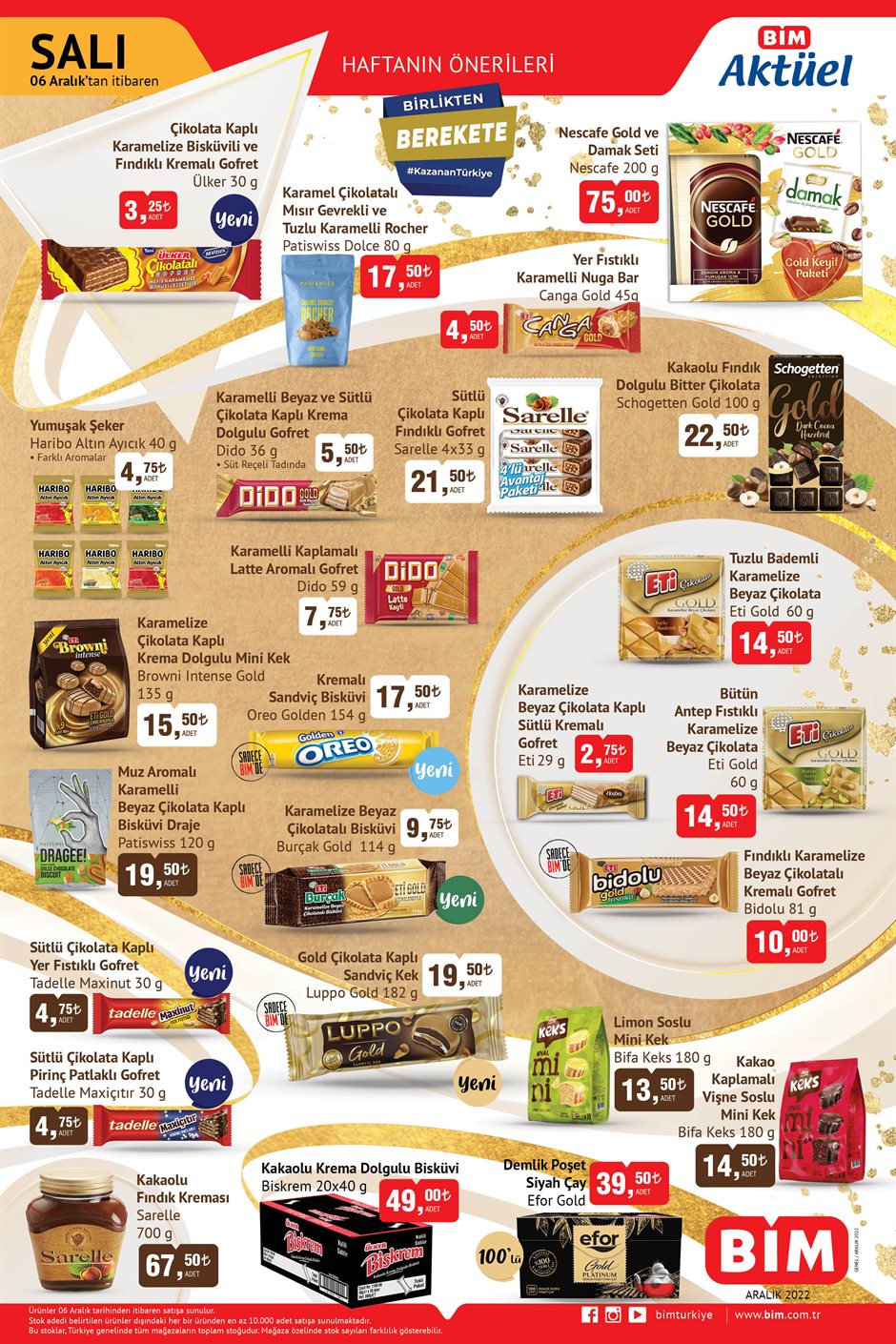 BİM de bulgur 17 lira, Çaykur çay 56 lira, Sarelle fındık kreması 67 lira! BİM kataloğu 6 Aralık 2022 fiyat listesi