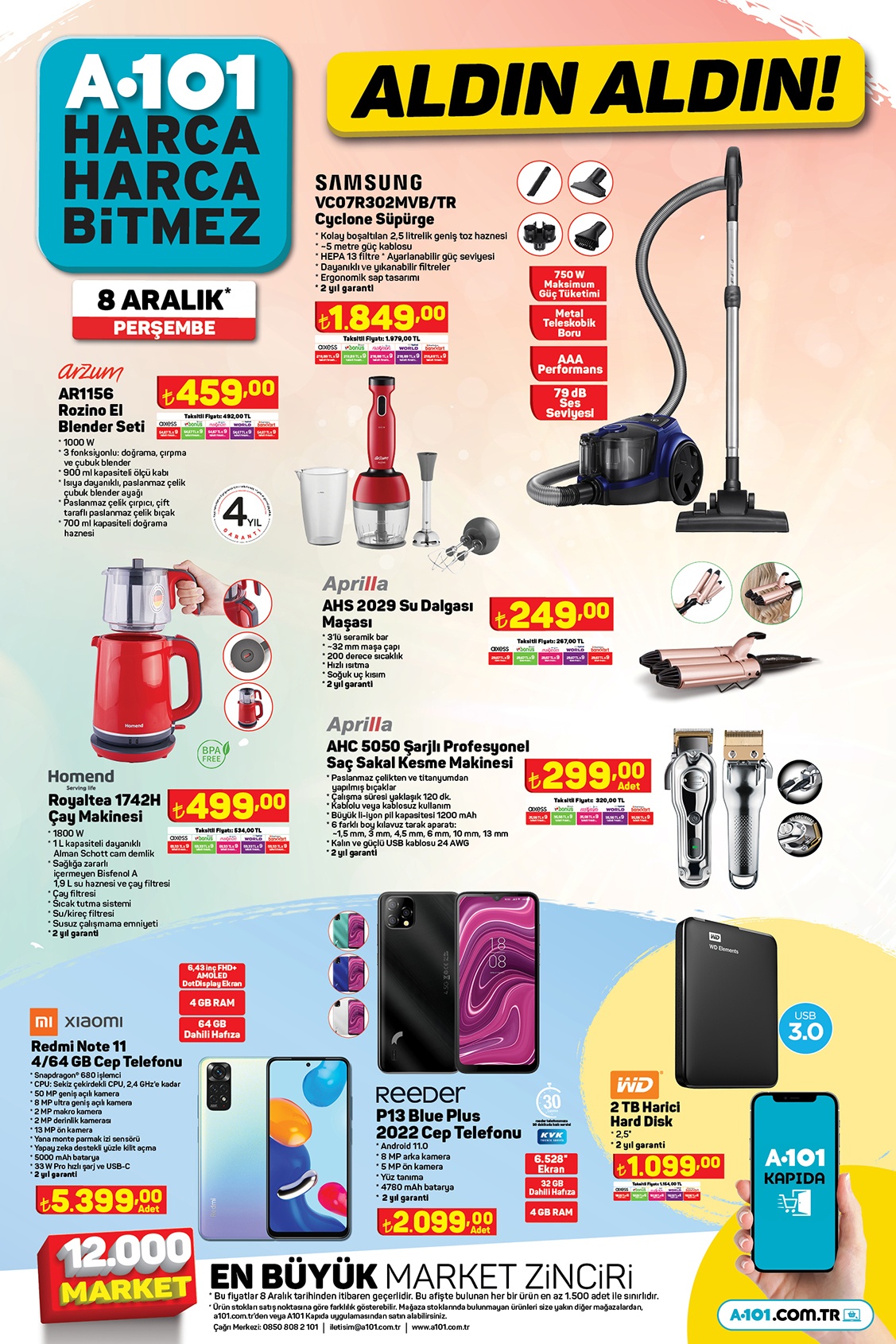 A101 de kağıt havlu 29 TL, 10 kg toz deterjan 159 TL, metal merdiven 319 TL! A101 kataloğu 8 Aralık 2022 fiyat listesi