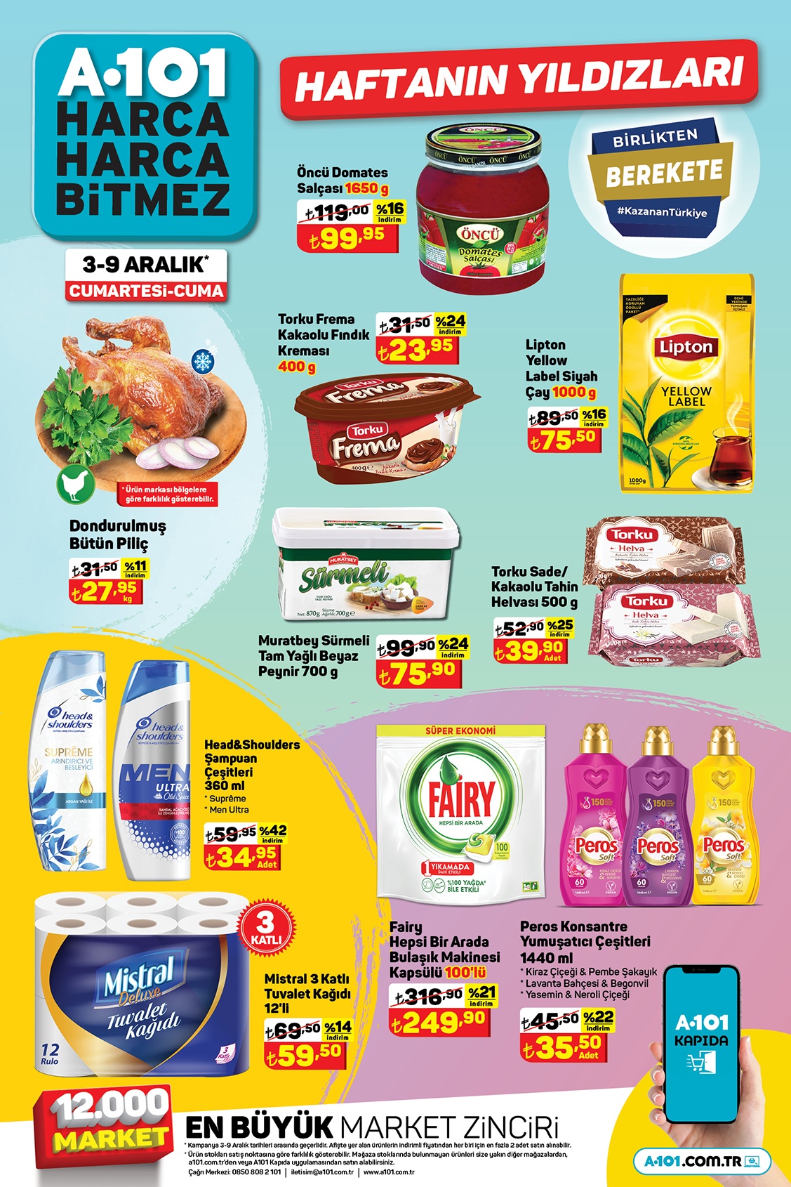 A101 de yüzde 45 e varan indirim! Tuvalet kağıdı 59 TL, 1 kg çay 75 TL! A101 kataloğu 8 Aralık 2022 fiyat listesi