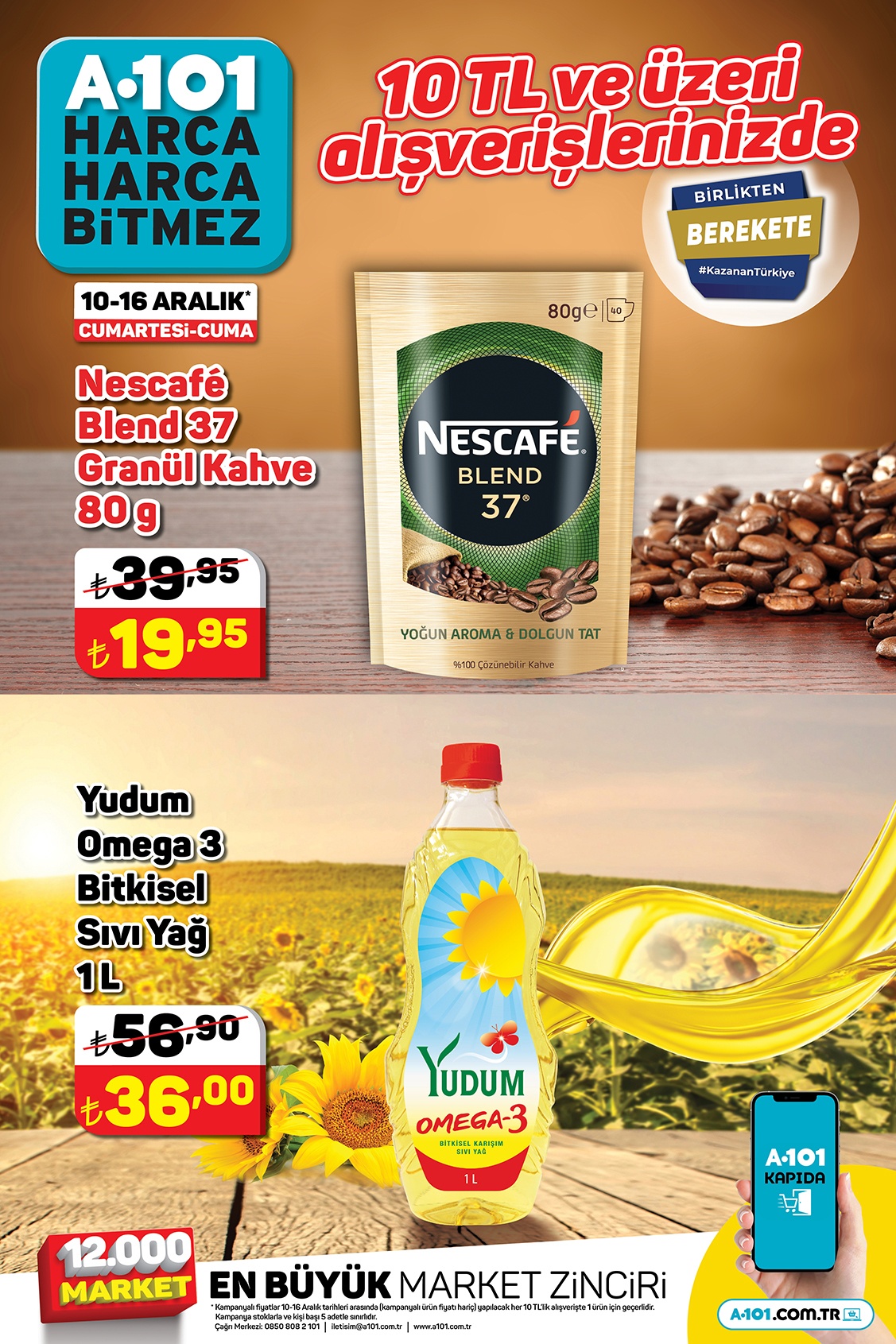 A101 de yüzde 45 e varan indirim! 1 litre ayçiçek yağı 36 TL, 2 litre zeytinyağı 139 TL! 11 Aralık 2022 fiyat listesi...