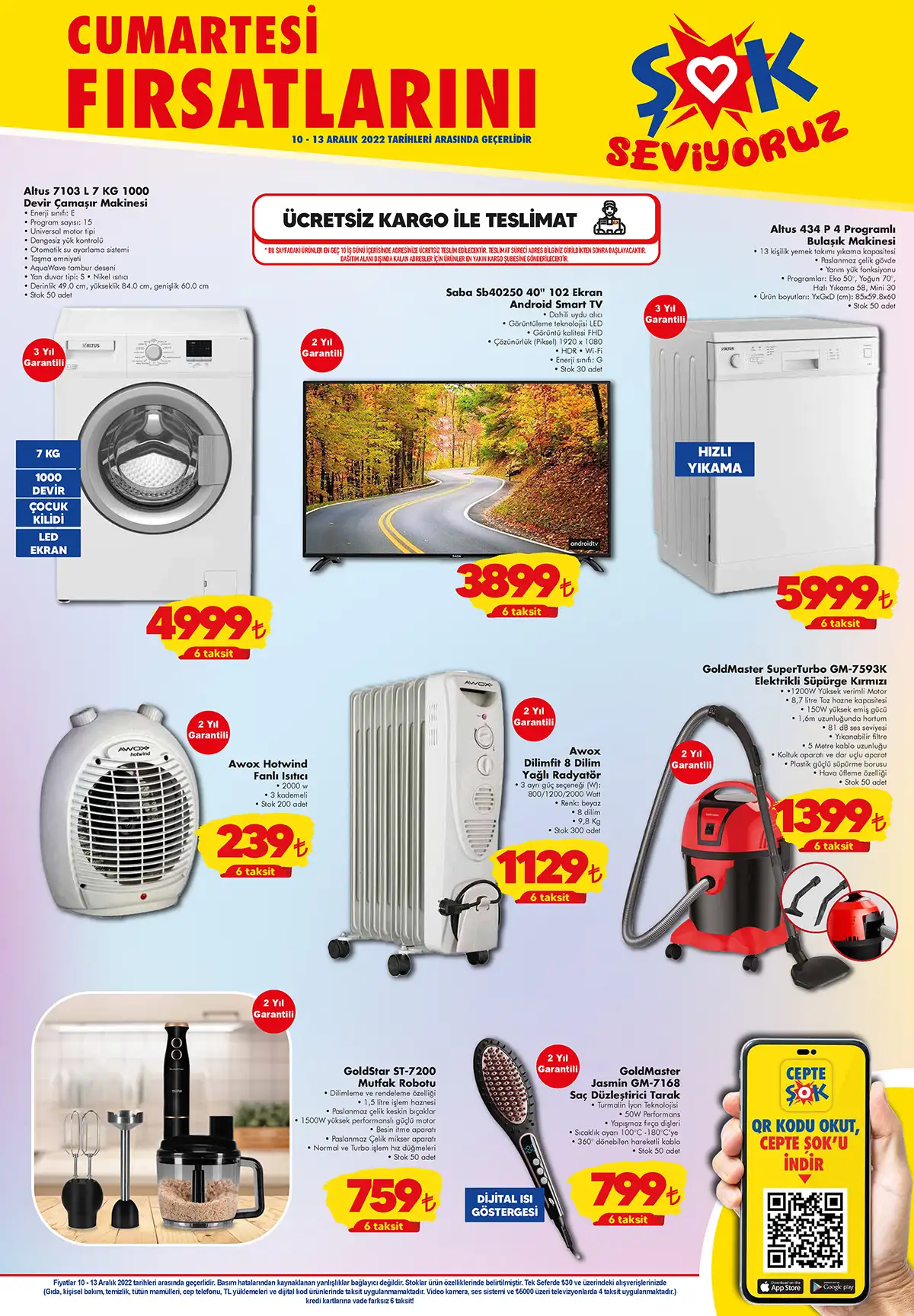 ŞOK Market te çamaşır makinesi 4.999 TL, bulaşık makinesi 5.999 TL! ŞOK 11 Aralık 2022 fiyat listesi