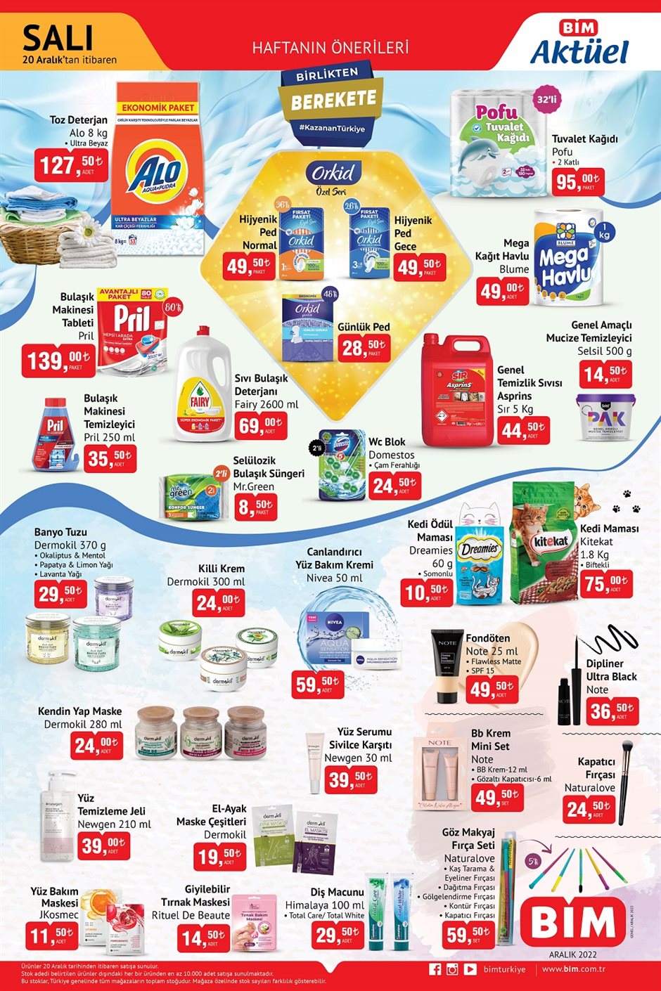 BİM indirimli online kataloğunda 8 kg Alo toz deterjan 127 TL, Pril bulaşık tablet 139 TL! 20 Aralık 2022 fiyat listesi
