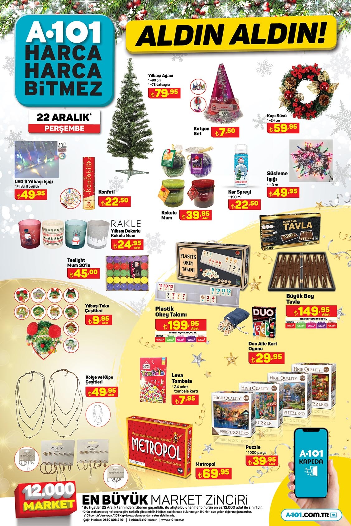 A101 online kataloğunda yılbaşı ağacı 79 TL, yılbaşı kupa ve çerezlik 19 TL! A101 kataloğu 22 Aralık 2022 fiyat listesi