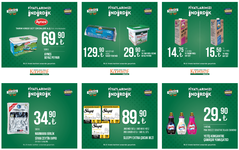 Tarım Kredi kataloğunda çamaşır deterjanı 49 TL, çamaşır suyu 39 TL, peynir 29 TL! İşte 23 Aralık 2022 fiyat listesi