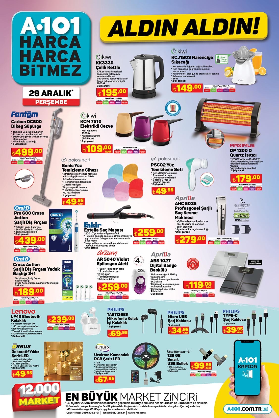 A101 de çamaşır makinesi 3.999, tereyağı 44 TL, yoğurt 29 TL! A101 online aktüel kataloğu 29 Aralık 2022 fiyat listesi