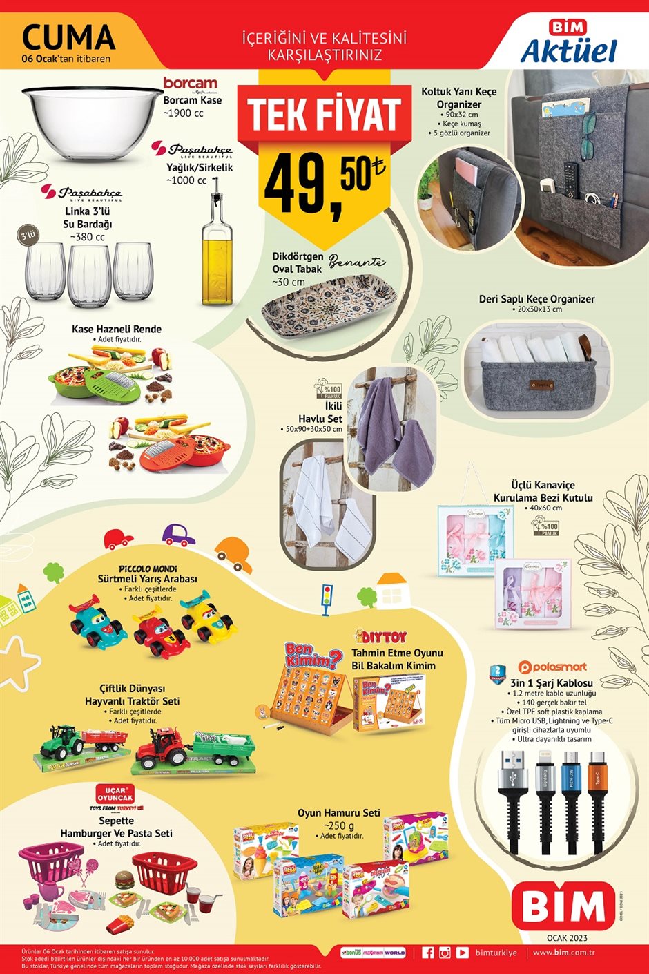 BİM’den her şey tek fiyata kampanyası! Havlu, akıllı bileklik, organizer… 6 Ocak 2023 Fiyat Listesi
