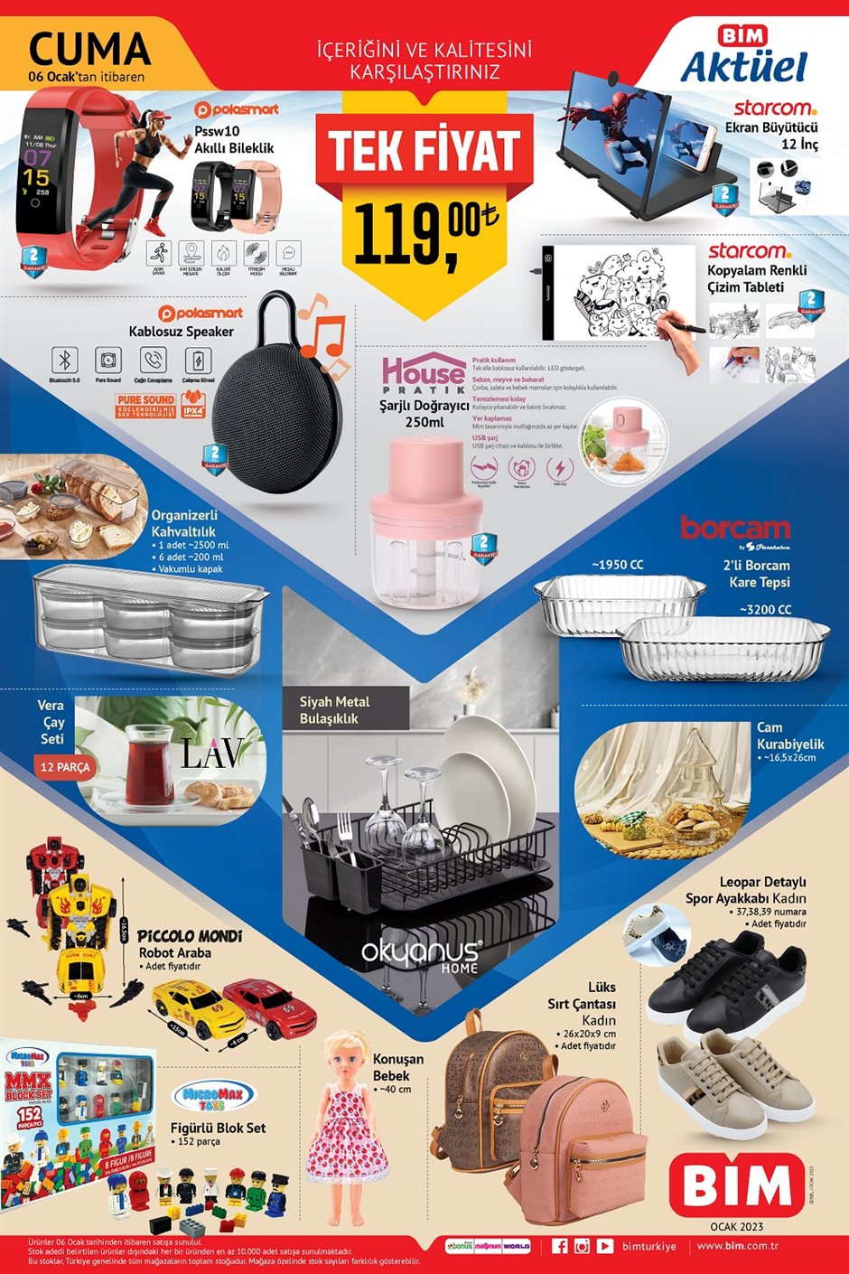 BİM de yüzlerce üründe tek fiyat kampanyası! Çeyiz ürünleri 19 TL den başlıyor! BİM kataloğu 6 Ocak 2023 fiyat listesi